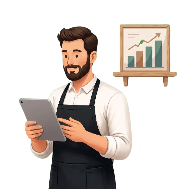 Business owner reviewing incoming requests on a tablet